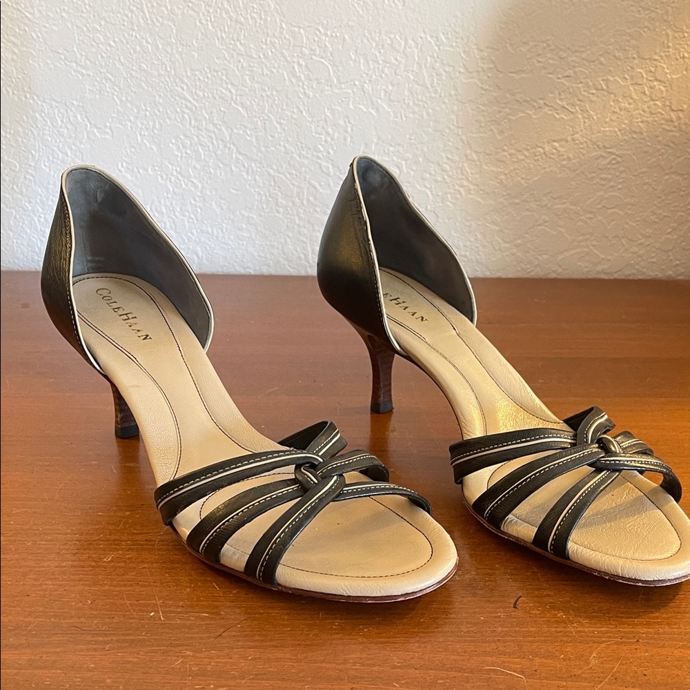 Cole Haan Black and Cream Strappy Heels